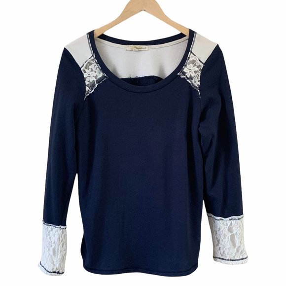 Demeanor Tops - DEMEANOR Long Sleeve Cotton Lace Tee